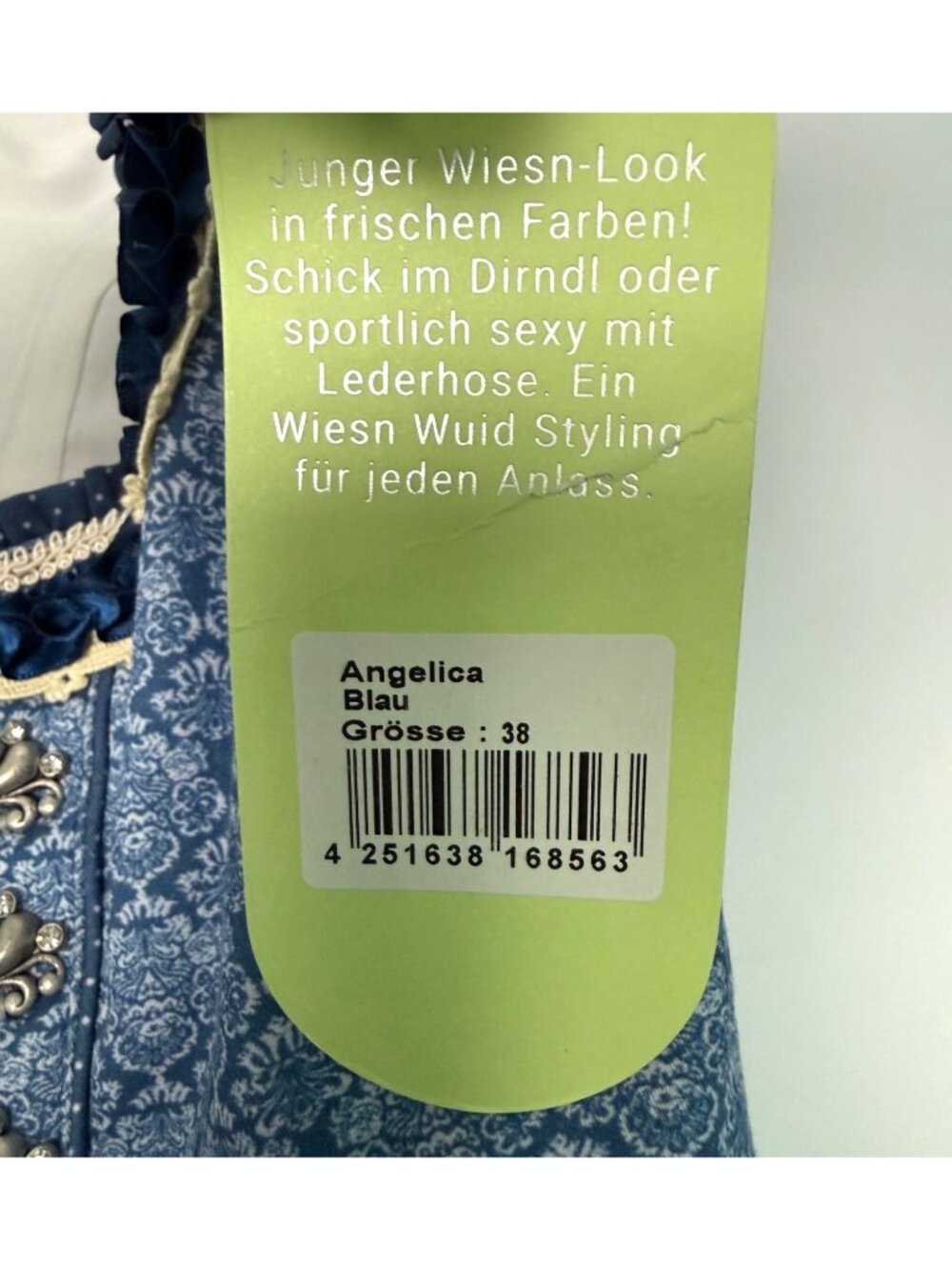 NWT 38 Stockerpoint Angelica German Dirndl Dress Oktoberfest Blue Lace Up - Picture 7 of 12